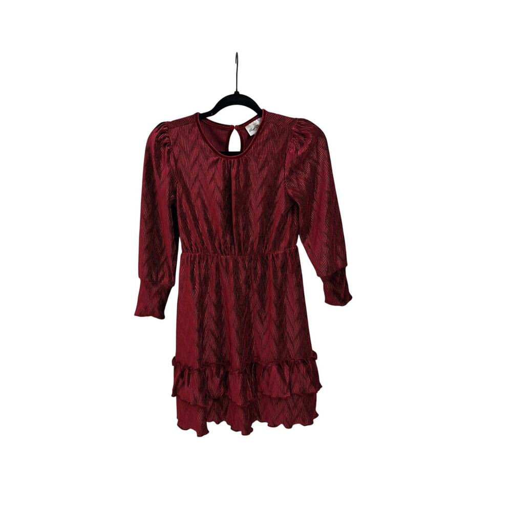Rare Editions Tiered Ruffle Burgundy Red Holiday Long Sleeve Dress Girl's 8
